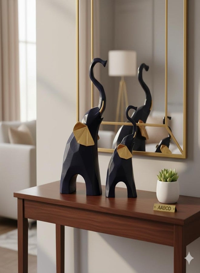 AABCO Poly Resin Statue Set of 2 Geometric Elephant, Black, for Home & Office Decor, Gifting - Image 2